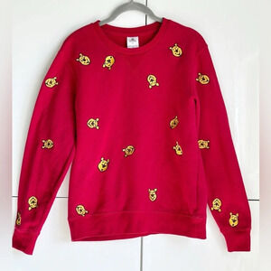 Disney Winnie the Pooh Sweatshirt XS Embroidered Tokyo Disney Red all over print